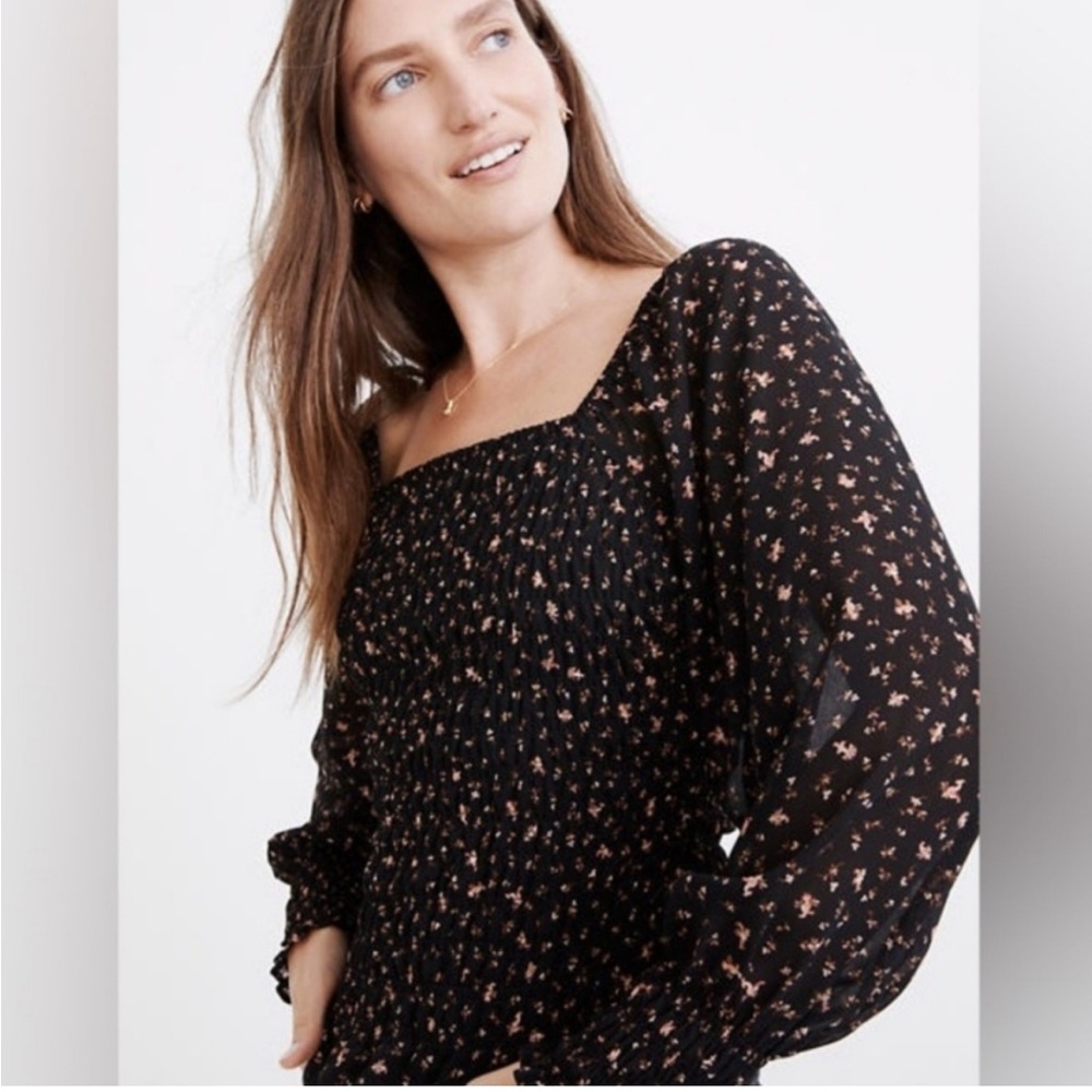 Madewell Georgette bubble sleeve smocked top